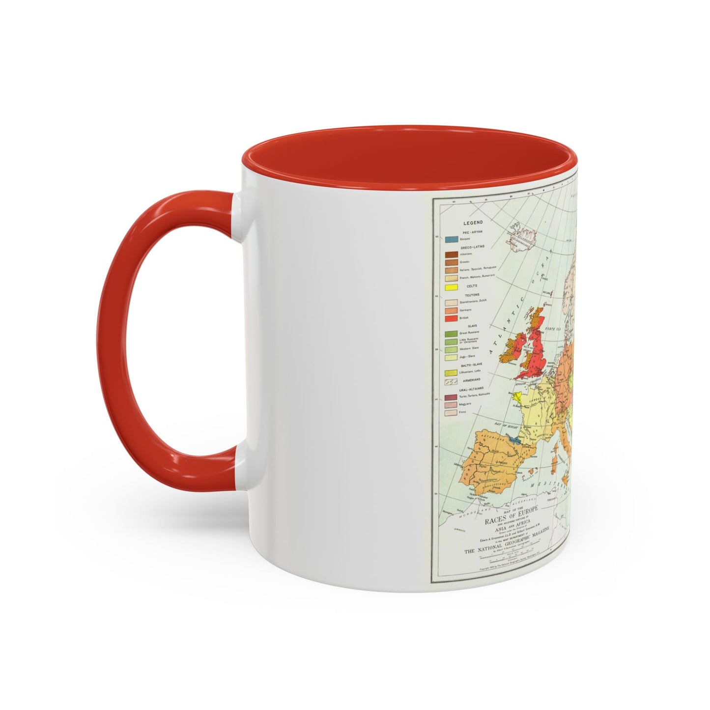 Europe & Adjoining Asia & Africa - The Races of (1919) (Map) Accent Coffee Mug