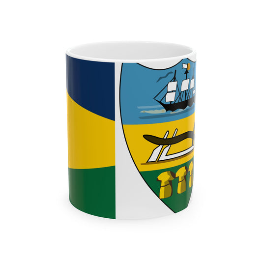Keystone Flag vertical comparison with Pennsylvania Escutcheon (United States) White Coffee Mug