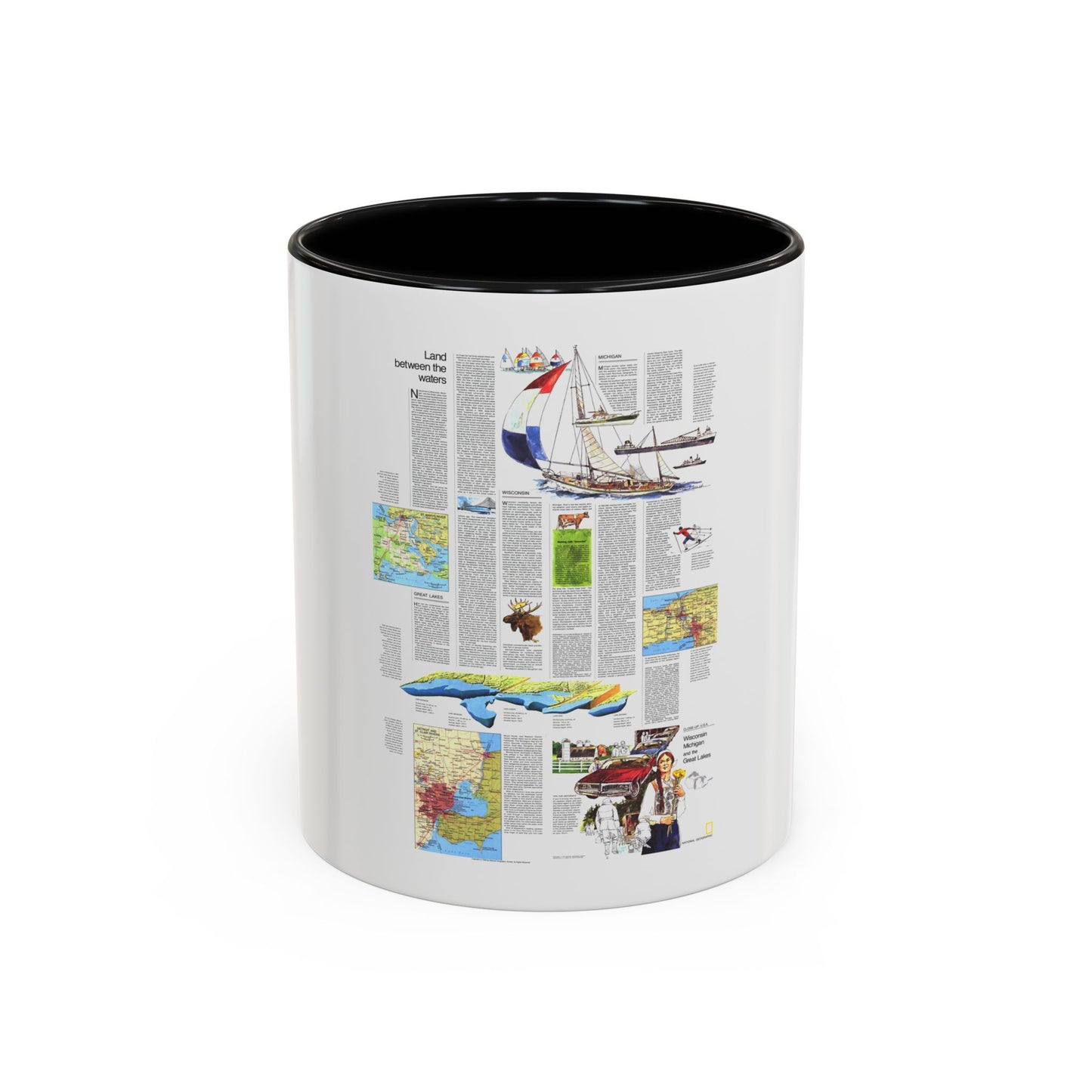 USA - Wisconsin, Michigan ,Great Lakes 2 (1973) (Map) Accent Coffee Mug