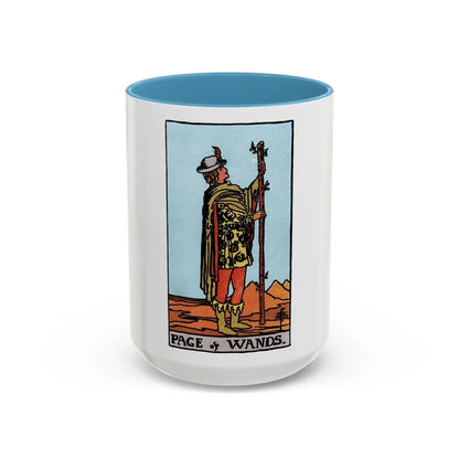 The Page of Wands (Tarot Card) Accent Coffee Mug-15oz-Light Blue-Go Mug Yourself