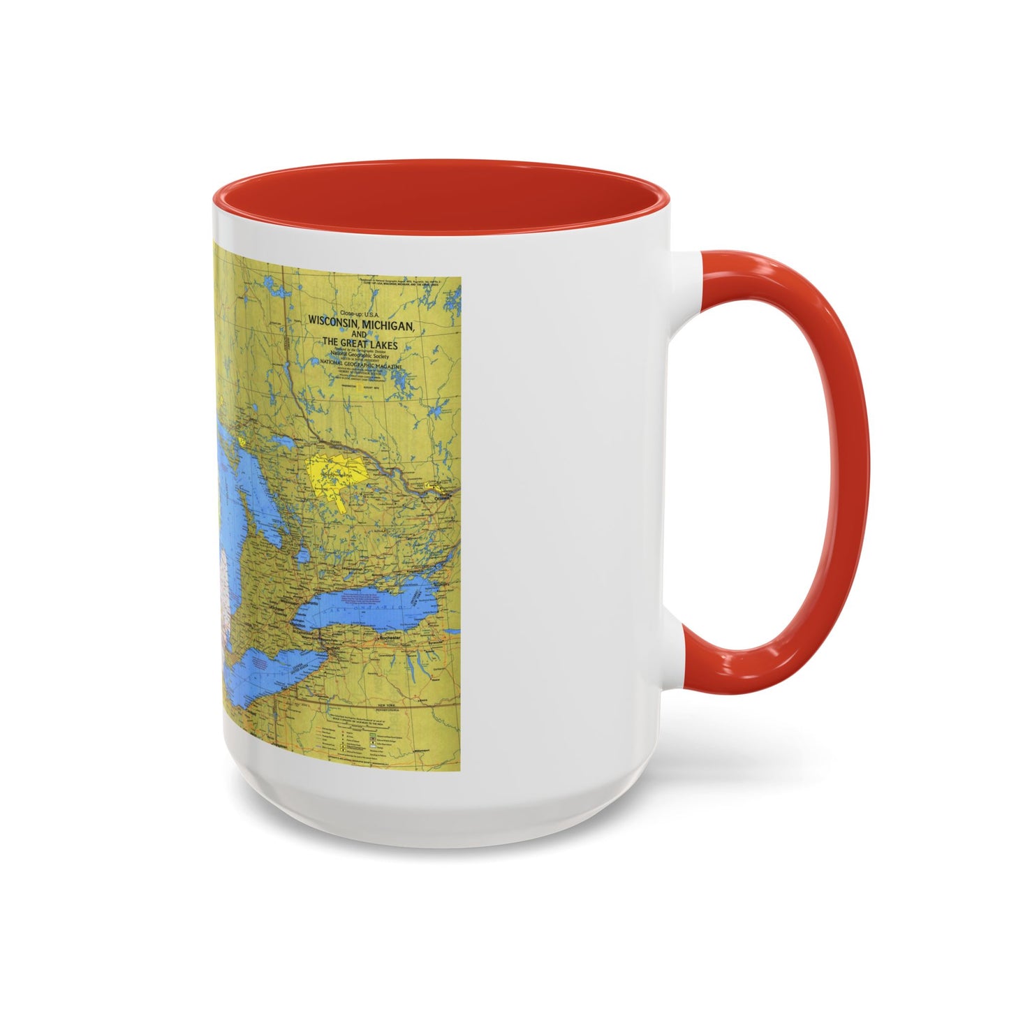 USA - Wisconsin, Michigan ,Great Lakes 1 (1973) (Map) Accent Coffee Mug