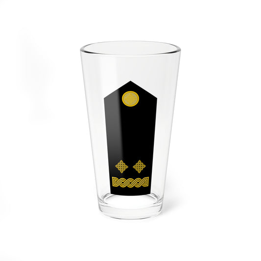 Black pointed shoulder board with a gold knot badge at the top, two golden emblems and a braided band below.