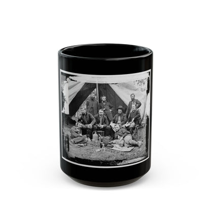 The Peninsula, Va. The Staff Of Gen. Fitz-John Porter; Lts. William G. Jones And George A. Custer Reclining (U.S. Civil War) Black Coffee Mug