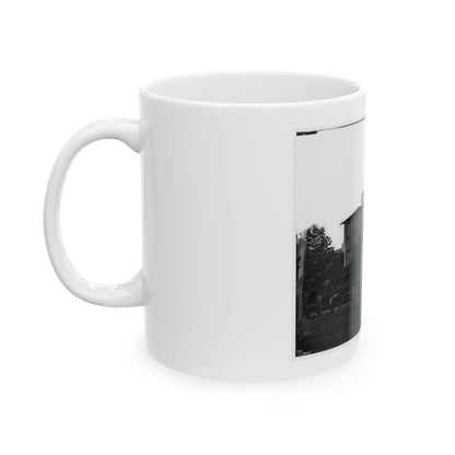 Washington, District Of Columbia. Eight Soldiers In Formation In Front Of Temporary Buildings (U.S. Civil War) White Coffee Mug