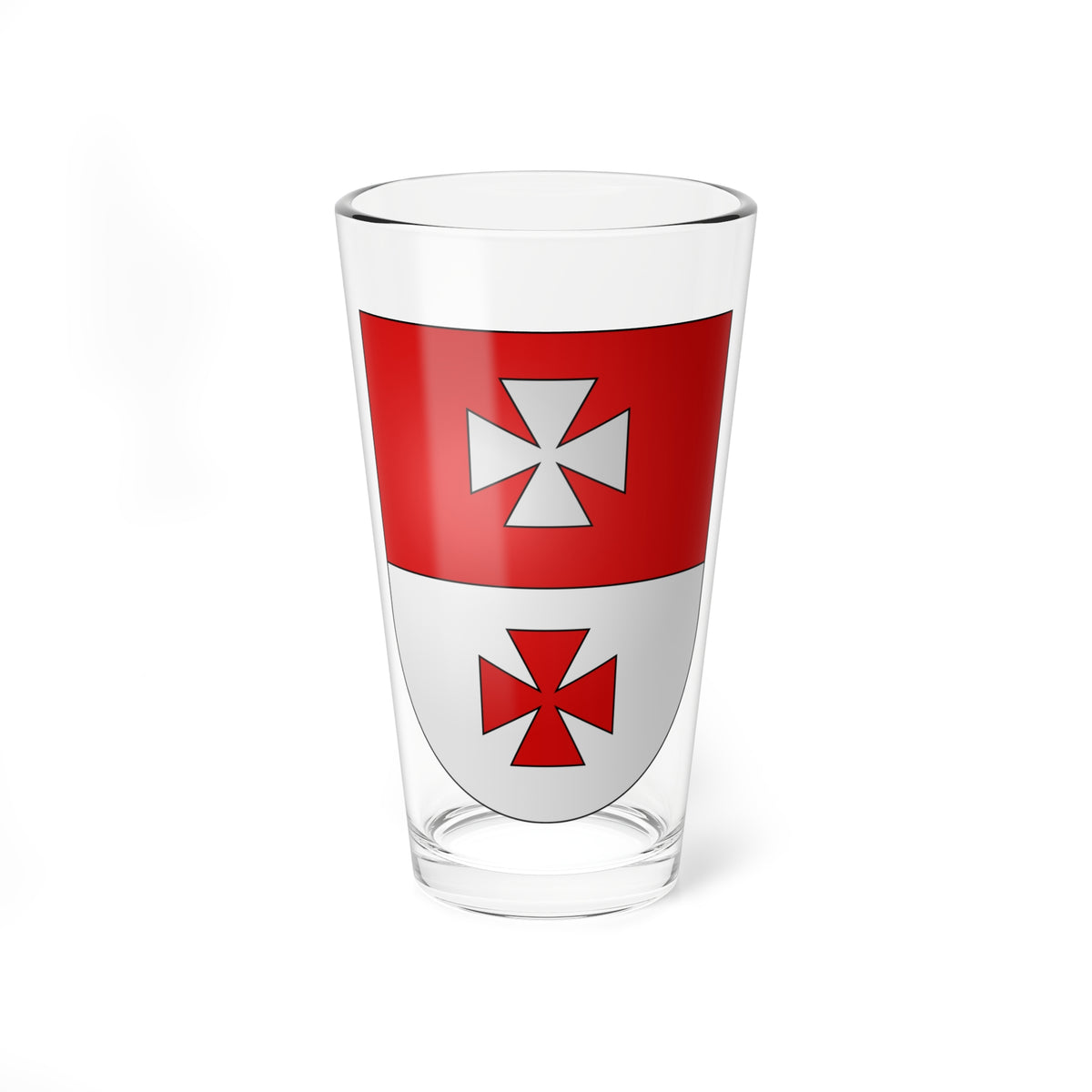 Heraldic shield divided horizontally into two fields, each bearing a splayed cross in the opposite tincture.
