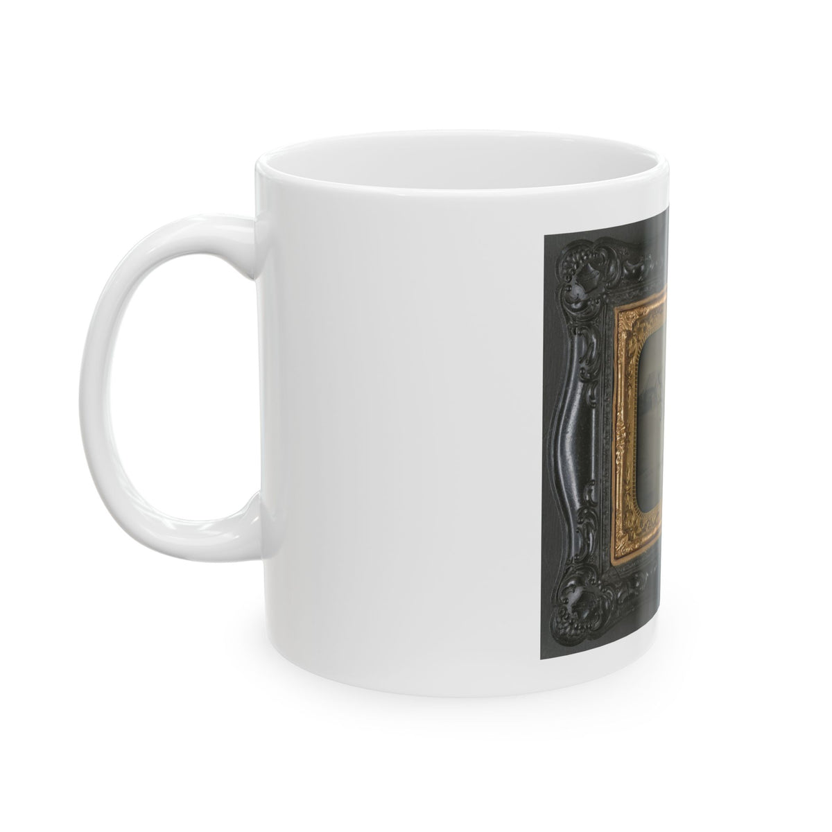 Private Levi F. Hocker Of Co. F, 17th Pennsylvania Cavalry Regiment, In Uniform With Pistol And Sword, On Horseback (U.S. Civil War) White Coffee Mug