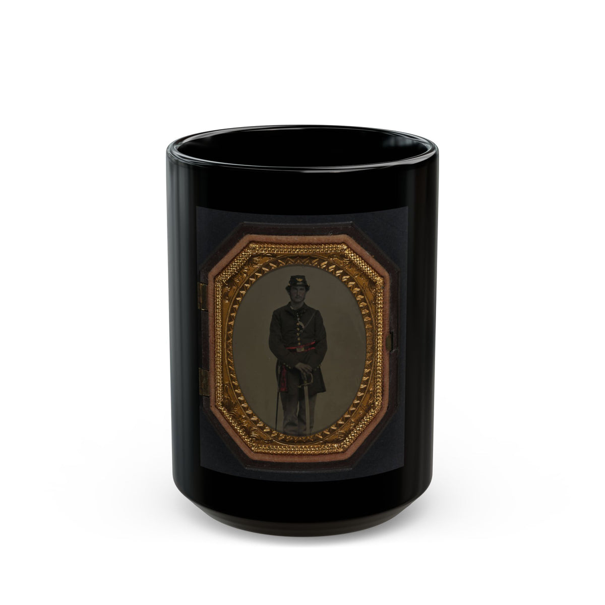 First Lieutenant Jacob A. Field Of Company K, 12th Maine Infantry Regiment In Uniform And Red Officer's Sash With Sword (U.S. Civil War) Black Coffee Mug
