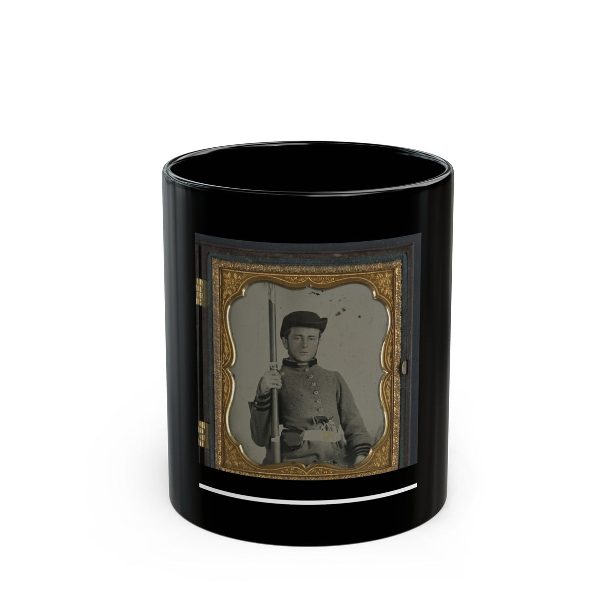 Private Peter Lauck Kurtz Of Company A, 5th Virginia Infantry Regiment, In Uniform With Musket And Revolver (U.S. Civil War) Black Coffee Mug