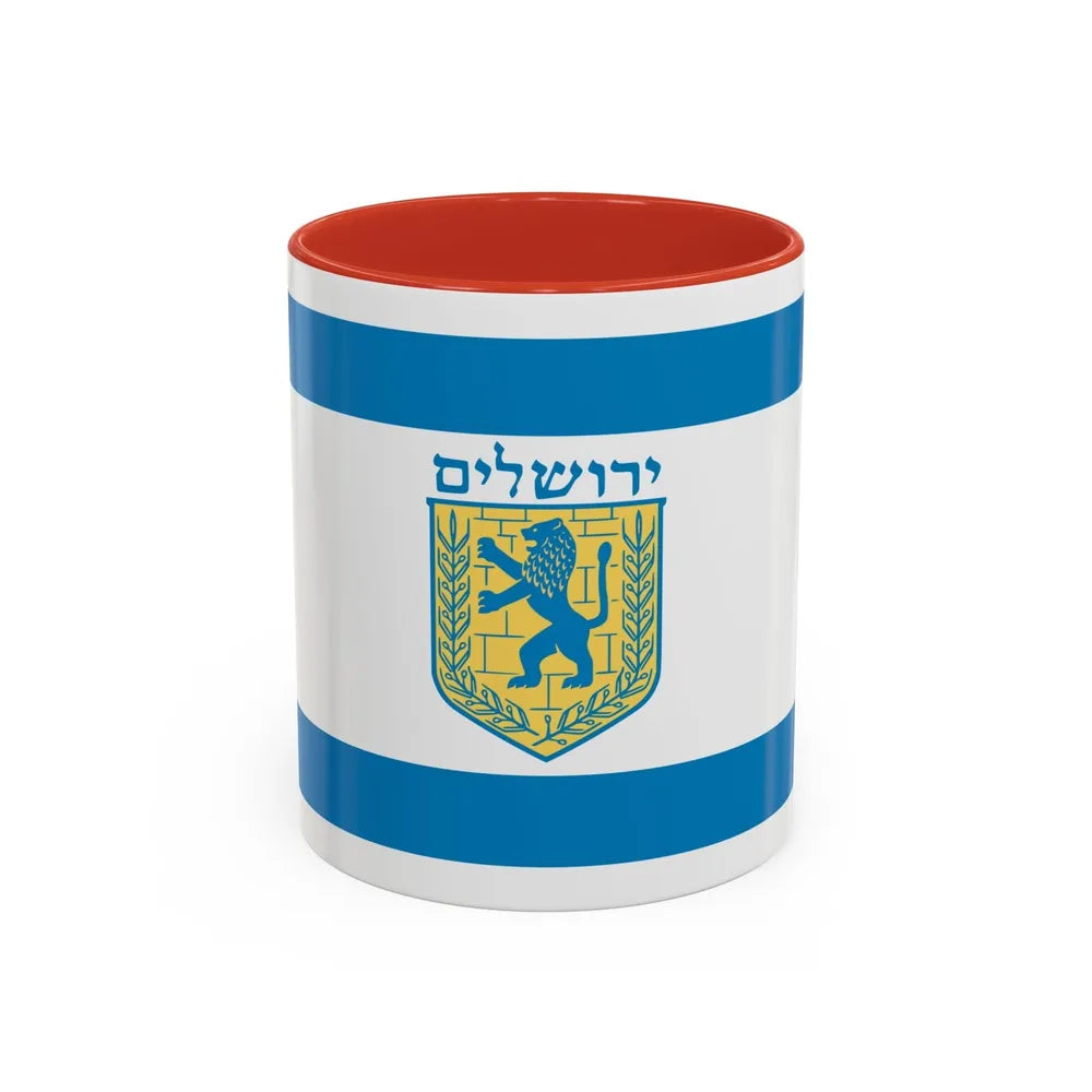 Flag of Jerusalem Israel - Accent Coffee Mug-11oz-Red-Go Mug Yourself