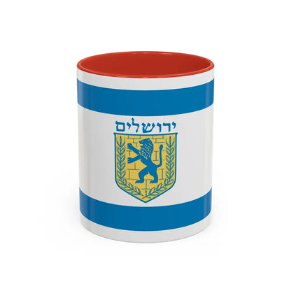 Flag of Jerusalem Israel - Accent Coffee Mug-11oz-Red-Go Mug Yourself