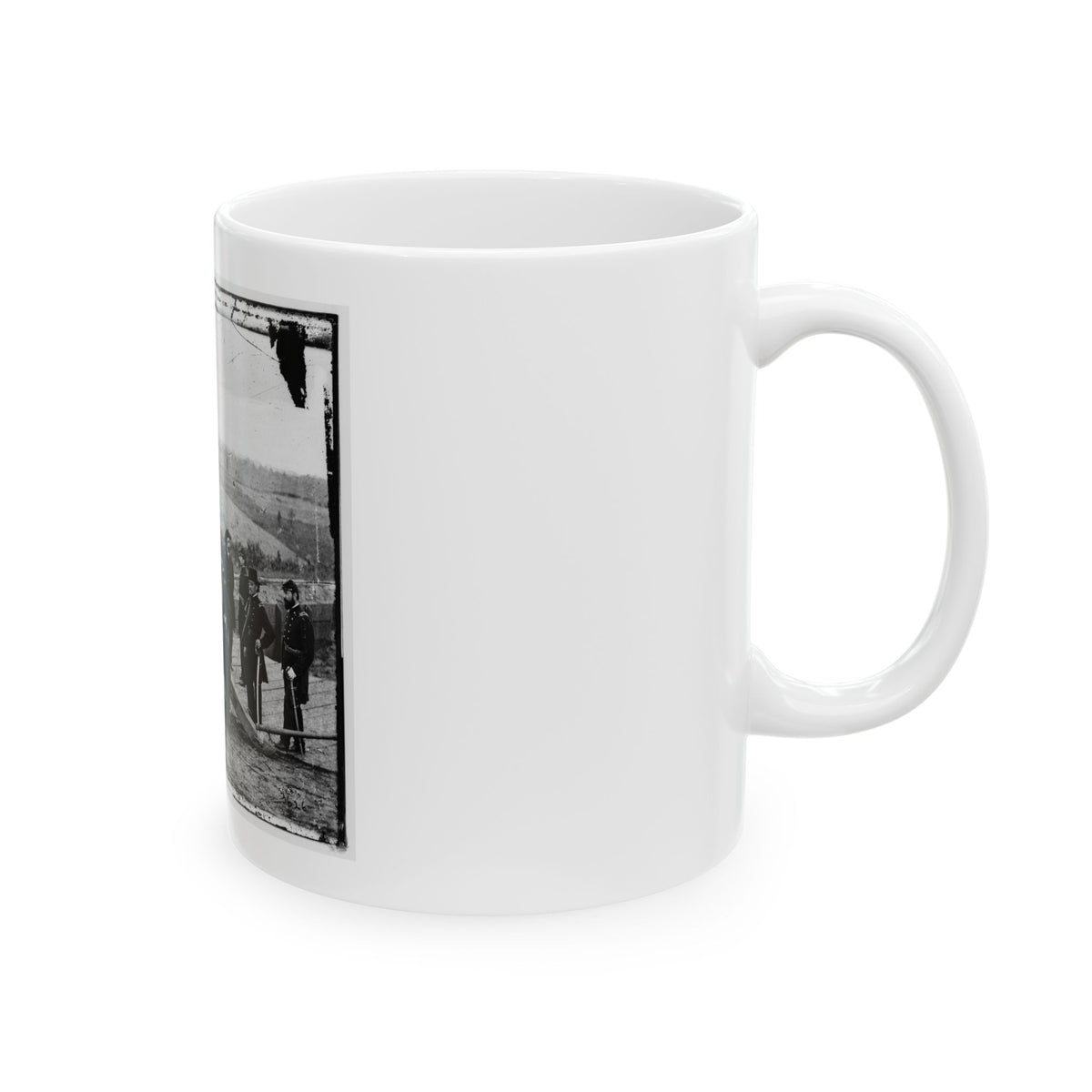 Atlanta, Ga. Gen. William T. Sherman, Leaning On Breach Of Gun, And Staff At Federal Fort No. 7 (U.S. Civil War) White Coffee Mug