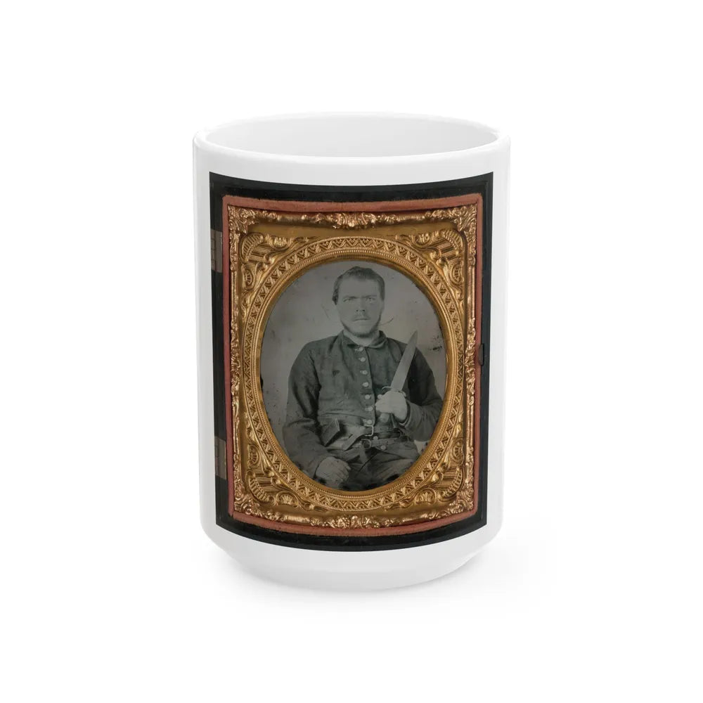 Unidentified Soldier In Georgia Confederate Uniform And Double Roller Belt With Bowie Knife (U.S. Civil War) White Coffee Mug-15oz-Go Mug Yourself