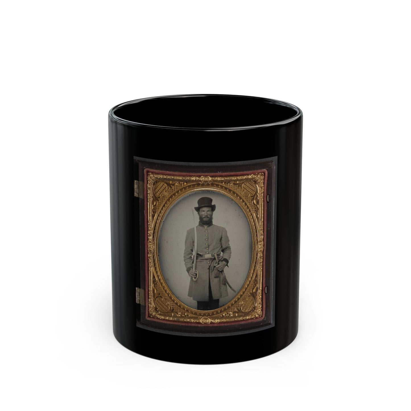 Captain Augustus C. Thompson Of Co. G, 16th Georgia Infantry Regiment With Sword (U.S. Civil War) Black Coffee Mug