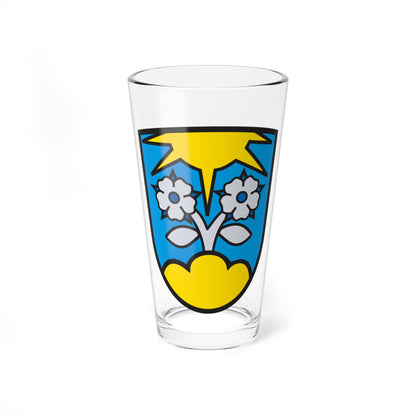 Two silver flowers on a stem with leaves over a yellow mound, beneath a yellow star on a blue heraldic shield.
