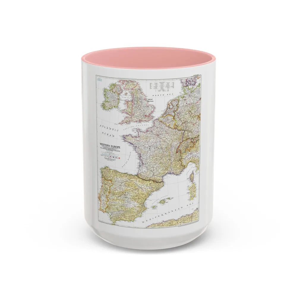 Europe, Western (1950) (Map) Accent Coffee Mug-15oz-Pink-Go Mug Yourself