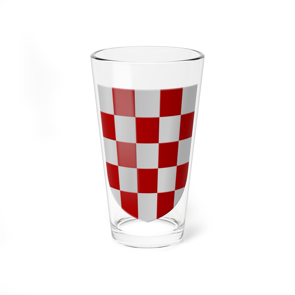Heraldic shield divided into a red and silver checkerboard of five columns and four rows of squares.