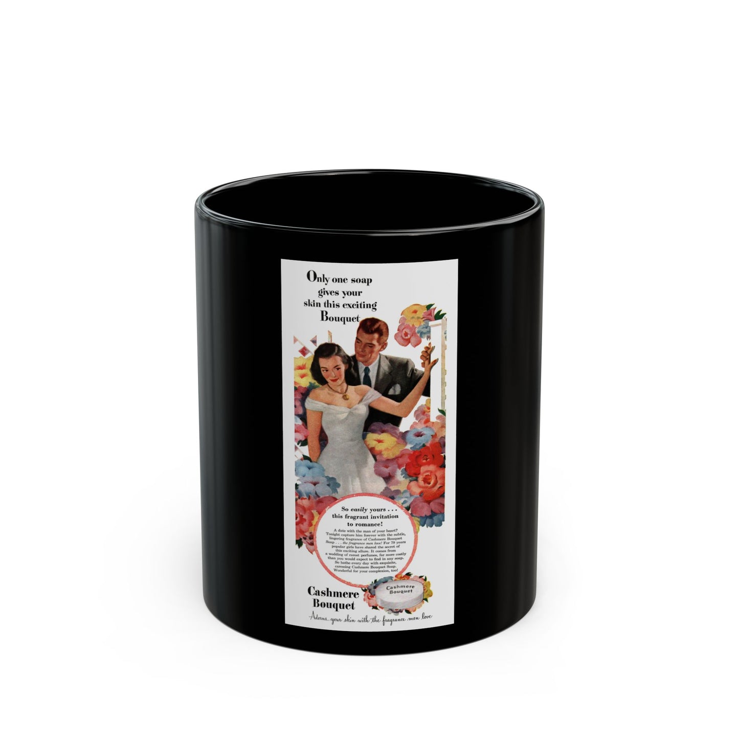 Cashmere Bouquet ad, Woman's Home Companion, May 1948 - Black Coffee Mug-11oz-Go Mug Yourself