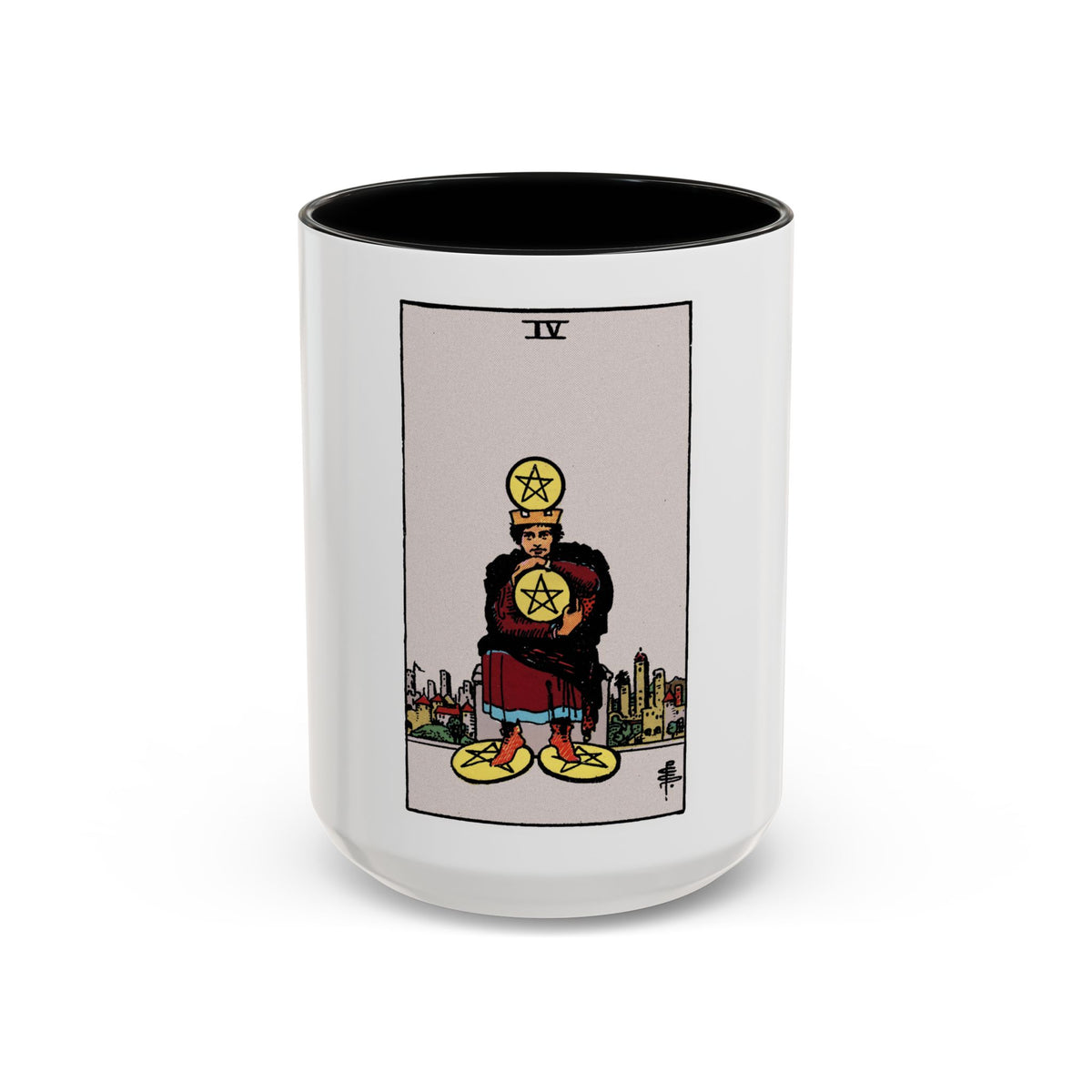 The 4 of Pentacles (Tarot Card) Accent Coffee Mug