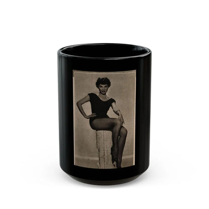 Lisa Montell #03 - 1 Cropped B&W Photo & Caption Earl Wilson's Showgirls Mag. '56 (Vintage Female Icon) Black Coffee Mug-15oz-Go Mug Yourself