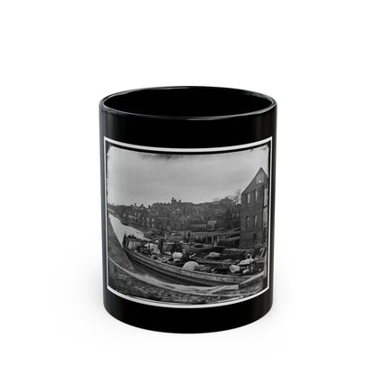 Richmond, Va. Barges With African Americans On The Canal; Ruined Buildings Beyond (U.S. Civil War) Black Coffee Mug