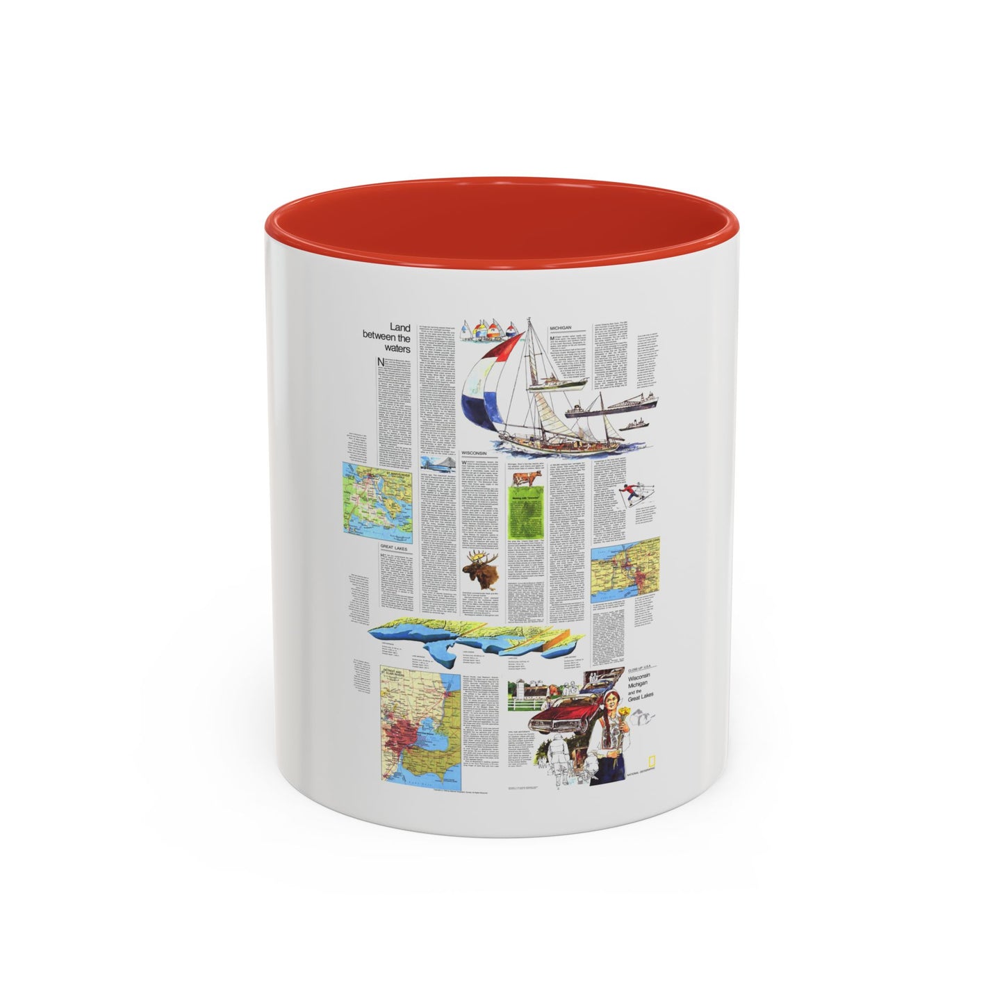 USA - Wisconsin, Michigan ,Great Lakes 2 (1973) (Map) Accent Coffee Mug