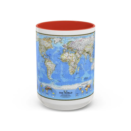 World Map (1988) (Map) Accent Coffee Mug-15oz-Red-Go Mug Yourself