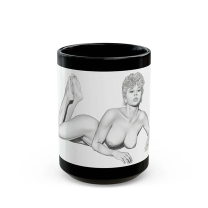 Linda Blair #172 - Nude Pencil Drawing (Vintage Female Icon) Black Coffee Mug-15oz-Go Mug Yourself