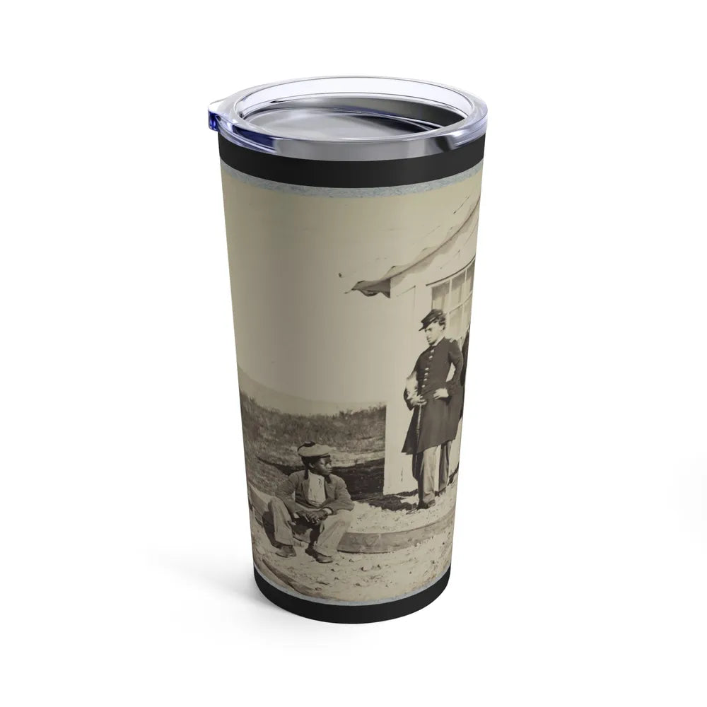 Five Civil War Soldiers Gathered On Dirt Porch Outside Home. African American Youth Seated Near Them (U.S. Civil War) Tumbler 20oz-Go Mug Yourself