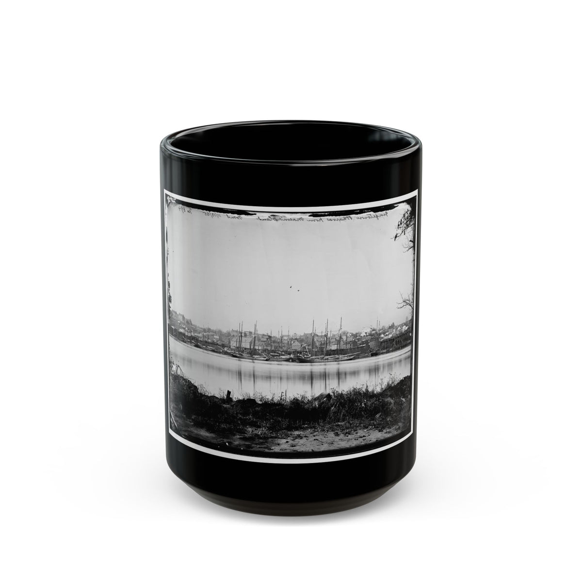 Washington, D.C. Georgetown Waterfront With Sailing Vessels, Seen From Mason's Island (U.S. Civil War) Black Coffee Mug