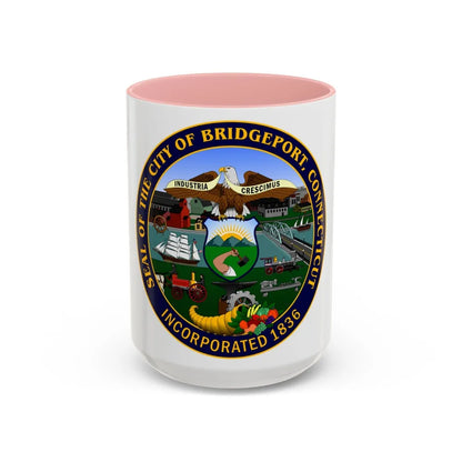 Seal of Bridgeport Connecticut - Accent Coffee Mug-15oz-Pink-Go Mug Yourself