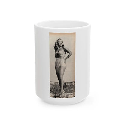 Penny Duncan #72 - [Pages 43] 1 large cropped B&W Pin-Up Photo from REAL FOR MEN Mag. Jan. '53 (Vintage Female Icon) White Coffee Mug-15oz-Go Mug Yourself