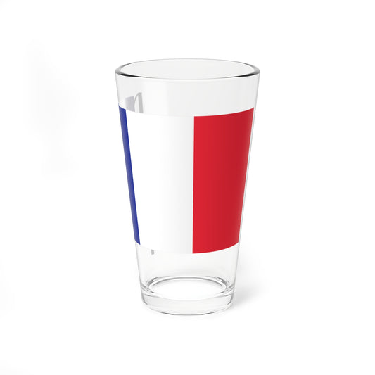 Flag of France on staff hoist left (France) Pint Glass 16oz