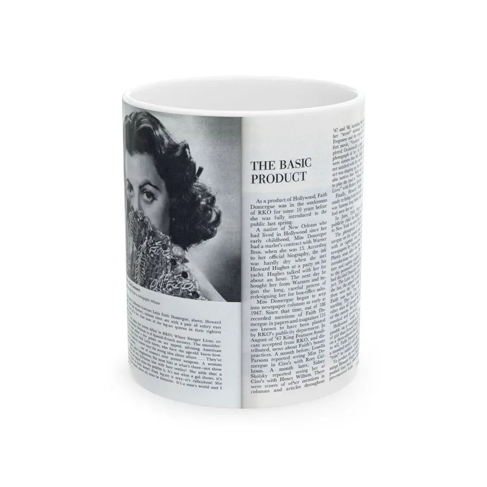 Faith Domergue #228 - [Pages 60 & 61] Pages 3 & 4 of 14+1 B&W Photo & Long Article on her from Pageant Digest Mag. April '51 (Vintage Female Icon) White Coffee Mug-11oz-Go Mug Yourself