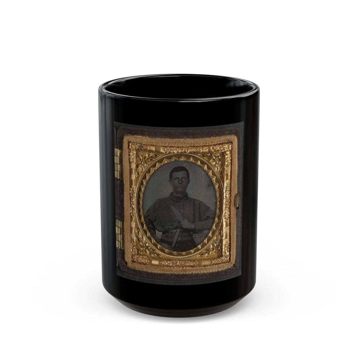 Unidentified Soldier In Confederate Uniform With Bowie Knife (2) (U.S. Civil War) Black Coffee Mug