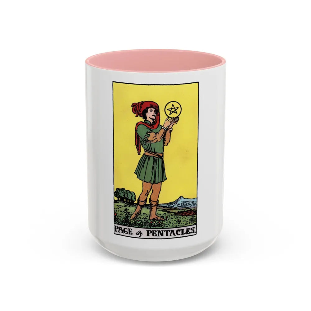 The Page of Pentacles (Tarot Card) Accent Coffee Mug-15oz-Pink-Go Mug Yourself