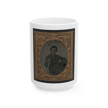 Unidentified Soldier In Confederate Uniform And Snake Belt Buckle With Sword (U.S. Civil War) White Coffee Mug