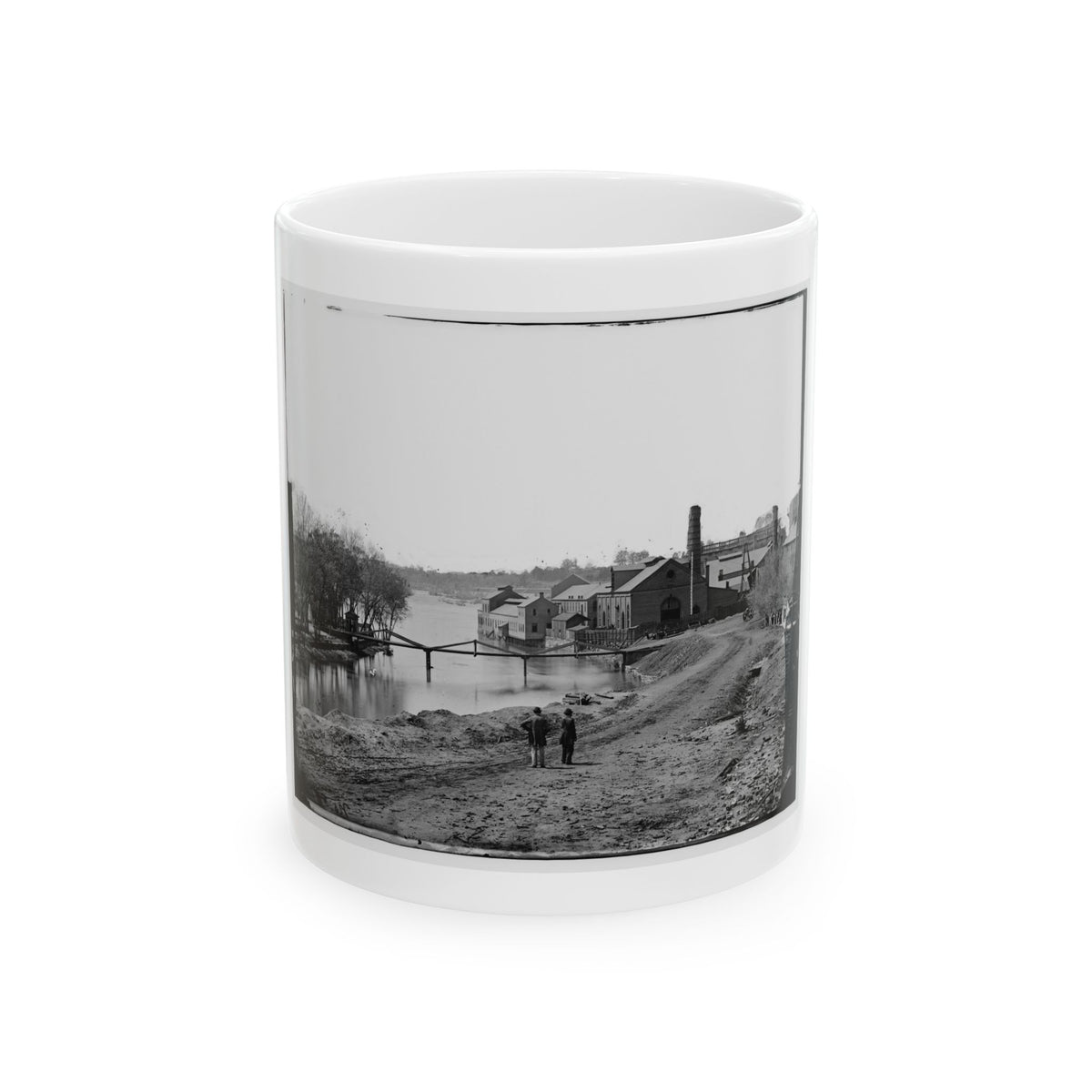 Richmond, Va. View Of The Tredegar Iron Works, With Footbridge To Neilson's Island (U.S. Civil War) White Coffee Mug