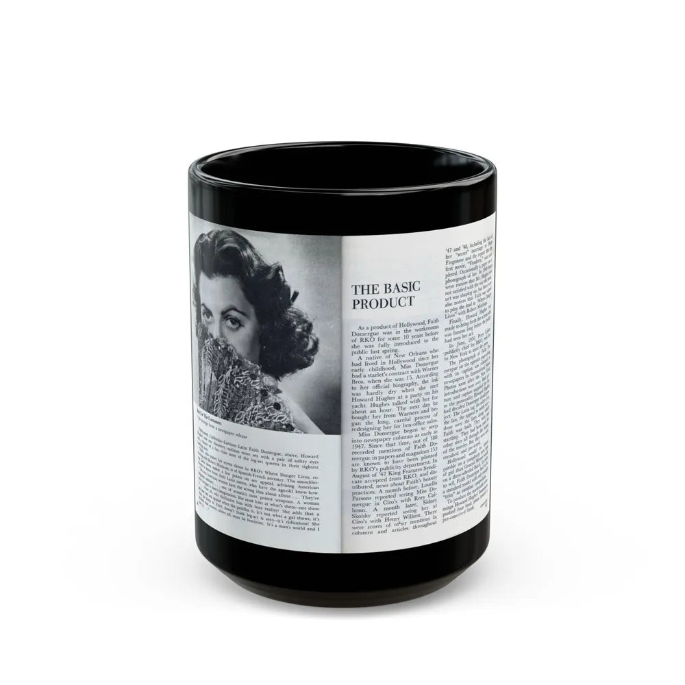 Faith Domergue #228 - [Pages 60 & 61] Pages 3 & 4 of 14+1 B&W Photo & Long Article on her from Pageant Digest Mag. April '51 (Vintage Female Icon) Black Coffee Mug-15oz-Go Mug Yourself