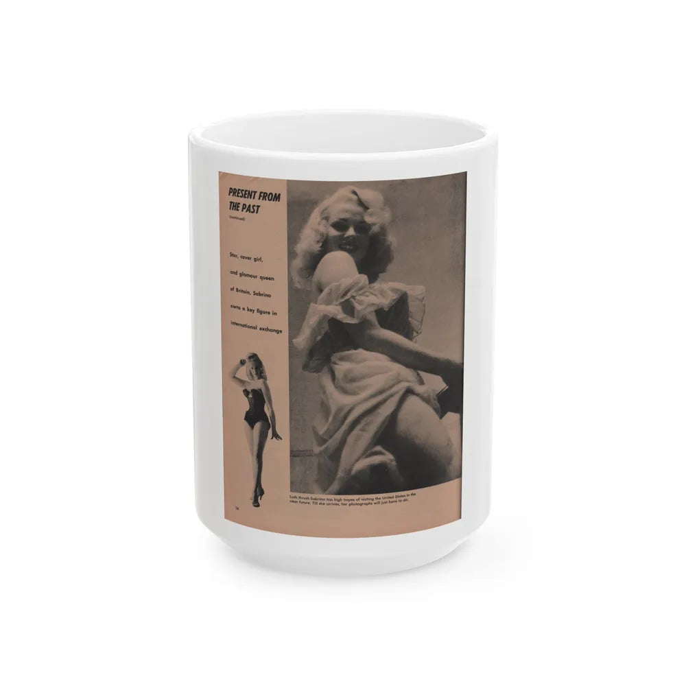 Norma Sykes #182 - Play Mag. 9-4-59 - 2 B&W Photos & More (Vintage Female Icon) White Coffee Mug-15oz-Go Mug Yourself