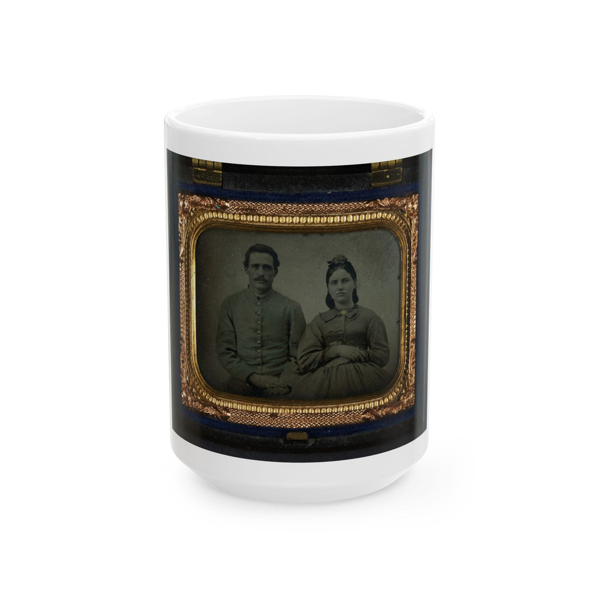 Unidentified Soldier In Union First Sergeant's Uniform And Unidentified Woman In Dress (U.S. Civil War) White Coffee Mug