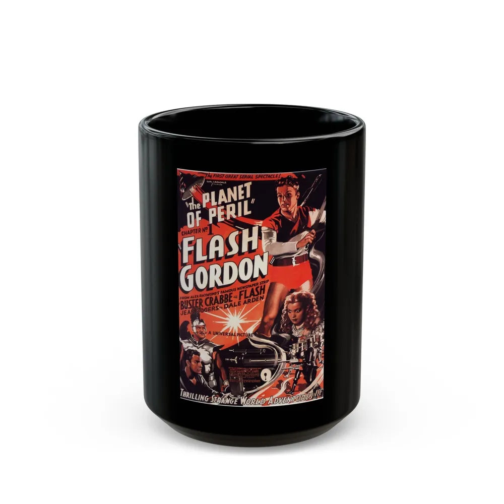 FLASH GORDON - THE PLANET OF PERIL 1936 Movie Poster - Black Coffee Mug-15oz-Go Mug Yourself