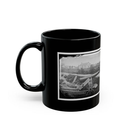 Yorktown, Va. Confederate Naval Gun; In Background Is Nelson Church, Used As A Hospital (U.S. Civil War) Black Coffee Mug
