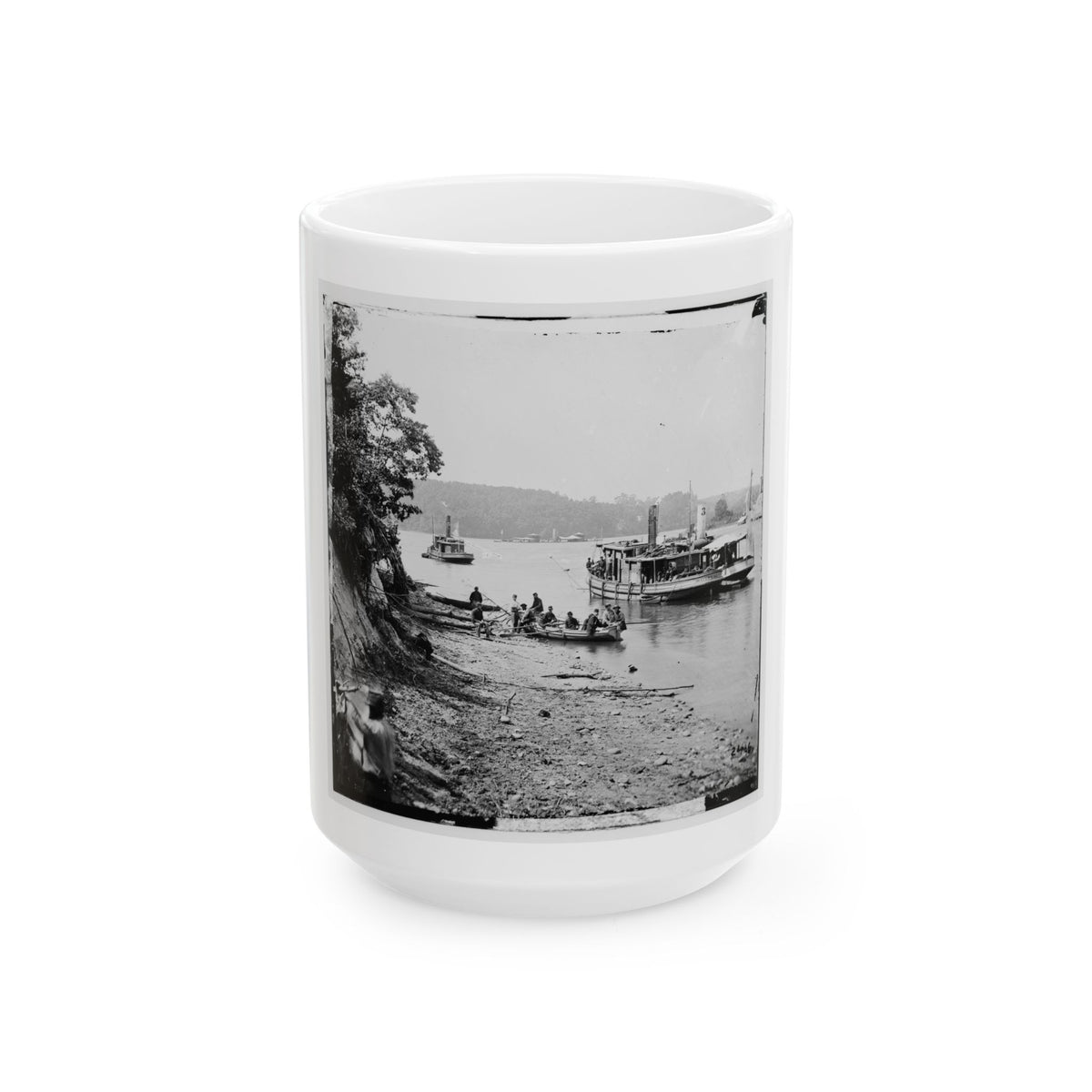 Deep Bottom, Va., Vicinity.  Transport Linda Of Philadelphia And A Monitor (Onondaga ) On The James (U.S. Civil War) White Coffee Mug