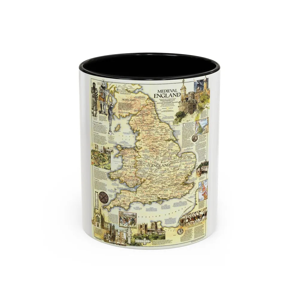 England - Medieval (1979) (Map) Accent Coffee Mug-11oz-Black-Go Mug Yourself