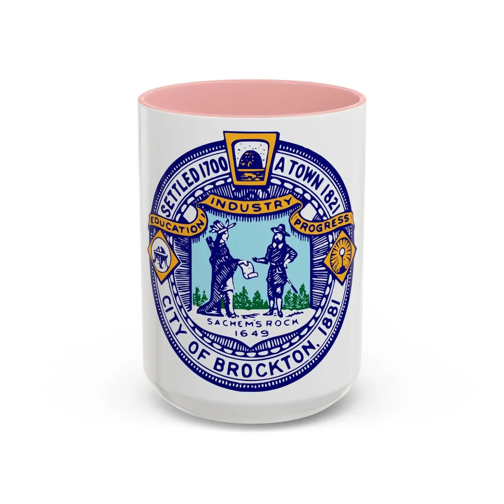 Seal of Brockton Massachusetts - Accent Coffee Mug-15oz-Pink-Go Mug Yourself