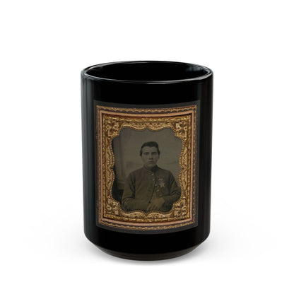 Unidentified Soldier In Union Uniform With 28th Pennsylvania Badge In Front Of Painted Backdrop Showing Window (U.S. Civil War) Black Coffee Mug