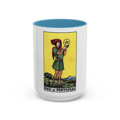 The Page of Pentacles (Tarot Card) Accent Coffee Mug-15oz-Light Blue-Go Mug Yourself