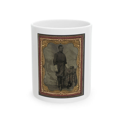 Unidentified Soldier In Union Captain's Uniform With U.S. Medical Service Hat In Front Of Painted Backdrop Showing Landscape (U.S. Civil War) White Coffee Mug
