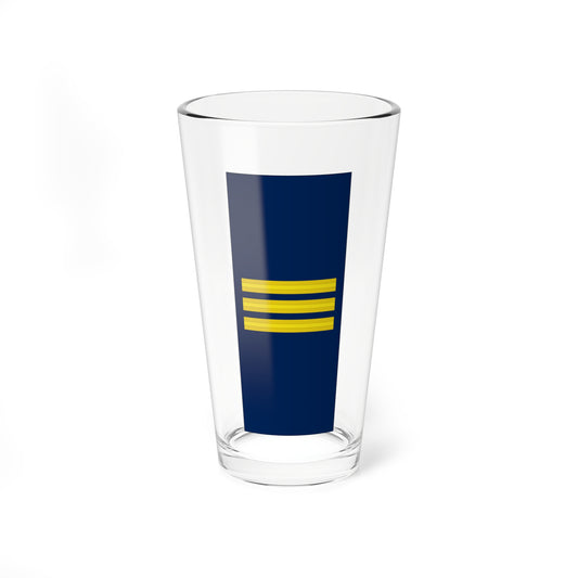 Three groups of gold horizontal bands with bright yellow centre stripes stacked on a solid navy blue field.