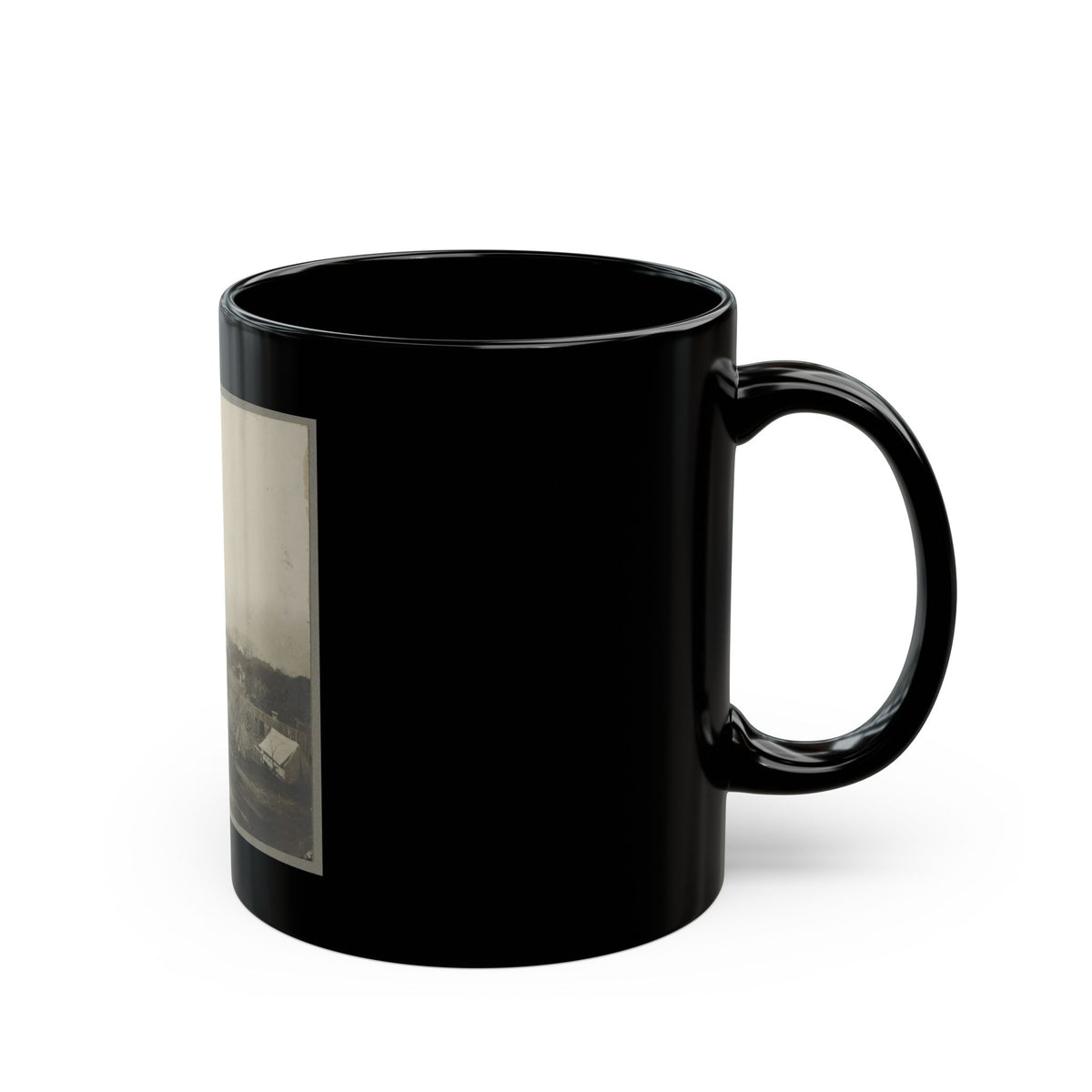 An Aerial View Of A House, Tents, And Other Buildings Partly Obscured By Trees (U.S. Civil War) Black Coffee Mug